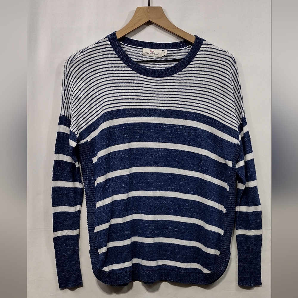 Vineyard Vines Stripped Sweater Women's XS Blue White Retro 90s Y2K Oversized